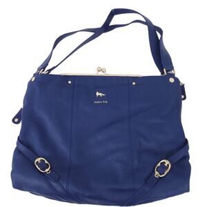 Emma Fox Designer Bag 100% Leather Blue, Gold Hardware, Snap Closure 15x17